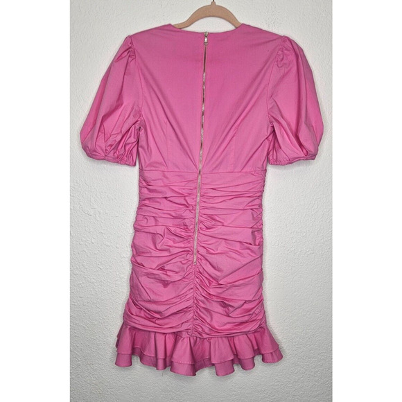 Bardot Women The Amie Mini Dress Small Candy Pink Ruched Short Puff Sleeve Party - Picture 6 of 14